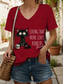 cheap Humor&amp;Quotes tee-Women&#039;s T Shirt Graphic Animal Cat Vintage Stylish Classic Short Sleeve V Neck Regular Tops Daily Print Black White Pink Red Blue Summer Spring