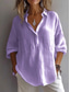 cheap Shirts-Women&#039;s White Cotton Blouse Solid Color Basic Casual Long Sleeve Shirt Collar Regular Tops Daily Buttons White Pink Purple Green Summer