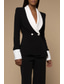 cheap Mom&#039;s Pant Suits-Black and White Two Piece Jumpsuit / Pantsuit Pantsuit Mother of the Bride Pant Suit Elegant Vintage Simple Shawl Lapel Floor Length Crepe Stretch Fabric Long Sleeve with Buttons Color Block 2025
