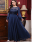 billige BLÅ-A-Linje Kveldskjole Elegant Kjole Formell Bryllup Gulvlengde Langt Erme Crew Neck Chiffon med Folder