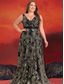 levne černý-A-line Plus Size šaty Elegantní šaty s křivkami Formální svatební podlahová délka bez rukávů V výstřih krajka s flitry 2025