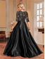 cheap BLACK-A-Line Quinceanera Dresses Elegant Dress Formal Wedding Floor Length Long Sleeve V Neck Polyester with Sequin 2025