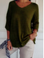 cheap Plain tee-Women&#039;s Blouse Solid Color Basic Casual 3/4 Length Sleeve V Neck Regular Tops Daily Black Yellow Red Green Apricot Fall Winter