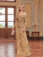 ieftine albastru-Rochii de Quinceanera sirenă  trompetă Rochie elegantă Nuntă formală Lungime la podea Mâneci lungi Decolteu în formă de inimă Cu mărgele cu paiete