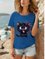 cheap Animals tee-Women&#039;s T Shirt Graphic Animal Cat Vintage Stylish Classic Short Sleeve Crew Neck Round Neck Regular Tops Daily Weekend Print Black White Red Blue Purple Summer Spring