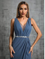 cheap BLUE-Mermaid / Trumpet Quinceanera Dresses Elegant Dress Formal Wedding Floor Length Sleeveless V Neck Chiffon with Slit