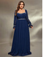 preiswerte Semi-formal / Cocktail-A-Linie Abendkleid Elegantes Kleid Formelle Hochzeit Bodenlänge Langarm Quadratischer Ausschnitt Chiffon mit Falten