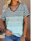 baratos Camiseta listrada e geométrica-Mulheres Camiseta Gráfico Geométrica Listrado à moda Moderno Casual Manga Curta Decote V Tops regulares Diário Imprimir Rosa Azul Roxo Verde Verão Primavera