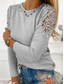 cheap Lace Tops-Women&#039;s Lace Shirt Solid Color Stylish Casual Long Sleeve Crew Neck Regular Tops Daily Lace Patchwork Black Pink Blue Gray Summer