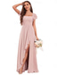 baratos Vestidos para Convidadas de Casamento-Vestidos de casamento vestidos de noiva em A decote quadrado manga curta comprimento de chão vestidos de chiffon para noivas com pregas cor sólida