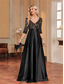 cheap BLACK-A-Line Quinceanera Dresses Elegant Dress Formal Wedding Floor Length Long Sleeve V Neck Polyester with Sequin 2025
