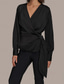 cheap Mom&#039;s Pant Suits-Two Piece Jumpsuit / Pantsuit Pantsuit Mother of the Bride Pantsuit Elegant Vintage Simple V Neck Ankle Length Satin Top Stretch Crepe Pants V Long Sleeve with Bow(s) Ruched
