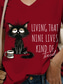 cheap Humor&amp;Quotes tee-Women&#039;s T Shirt Graphic Animal Cat Vintage Stylish Classic Short Sleeve V Neck Regular Tops Daily Print Black White Pink Red Blue Summer Spring