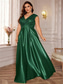 cheap CHAMPAGNE-A-Line Plus Size Dresses Elegant Curve Dress Formal Wedding Floor Length Short Sleeve V Neck Satin Backless with Pleats 2025