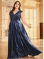 cheap CHAMPAGNE-A-Line Plus Size Dresses Elegant Curve Dress Formal Wedding Floor Length Short Sleeve V Neck Satin Backless with Pleats 2025