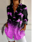 preiswerte Tiere Tops-Damen Hemd Ombre Grafik Schmetterling Täglich Stilvoll Lässig Langarm Hemdkragen Normale Oberteile Täglich Ferien Knöpfe Druck Rosa Blau Purpur Orange Grau Sommer Frühling