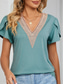cheap Plain tee-Women&#039;s T Shirt Plain Fashion Stylish Classic Short Sleeve V Neck Regular Tops Daily Weekend Patchwork Light Green Blue Green Gray Summer Spring