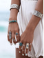 billige Kvinneringer-Boho vintage turkise ringsett for kvinner – 9-delers justerbare midi-ringer i antikk sølv for sigøynerfestivaler, strandantrekk og uformell styling