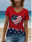 abordables Top jour de l’indépendance-Jour de l&#039;Indépendance T-Shirt Femme Patriote Quatrième Juillet Graphic Coeur Drapeau Américain Vintage Élégant Classique À Manches Courtes Col V Regular Tops Quotidien Imprimé Blanc Rose Rouge Bleu