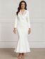 cheap Floor Length-Black and White Mermaid Blazer Lapel Mother of the Bride Dress Wedding Elegant Ankle Length Stretch Fabric Long Sleeve with Color Block