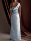 cheap BLUE-Blue Mermaid / Trumpet Evening Gown Elegant Dress Formal Semi Formal Wedding Floor Length Sleeveless One Shoulder Off Shoulder Satin with Drapes 2025