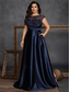 cheap BLUE-A-Line Plus Size Dresses Elegant Curve Dress Formal Wedding Floor Length Sleeveless Crew Neck Satin with Pleats 2025