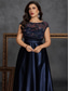 cheap BLUE-A-Line Plus Size Dresses Elegant Curve Dress Formal Wedding Floor Length Sleeveless Crew Neck Satin with Pleats 2025