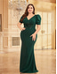 cheap BLUE-Mermaid / Trumpet Plus Size Dresses Elegant Curve Dress Formal Wedding Floor Length Short Sleeve V Neck Polyester with Appliques 2025