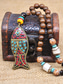 cheap Men's Jewelry-Men's Tribal Beaded Pendant Necklace – Handmade Ethnic Wooden Beads with Turquoise Accents, Bohemian Style for Casual Wear, Yoga, Meditation or Festival Outfits