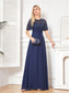 cheap BLUE-A-Line Quinceanera Dresses Elegant Dress Formal Wedding Floor Length Short Sleeve Crew Neck Chiffon with Pleats
