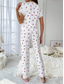 billige Søvnoverdeler og -nederdeler for kvinner-Dame Pyjamas Sett Fritid Komfort Blomstret Sommerfugl Lapper Elastisk midje Skjorte Bukse Hjem Daglig Kortermet V-hals Lys Rosa Hvit Rosa Rød Sommer Vår Normal