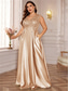 cheap CHAMPAGNE-A-Line Plus Size Dresses Elegant Curve Dress Formal Wedding Floor Length Short Sleeve V Neck Satin Backless with Pleats 2025