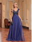 cheap BLUE-A-Line Quinceanera Dresses Elegant Dress Formal Wedding Floor Length Sleeveless V Neck Tulle V Back with Sequin