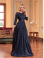 cheap BLUE-A-Line Quinceanera Dresses Elegant Dress Formal Wedding Floor Length 3/4 Length Sleeve Crew Neck Polyester with Pleats 2025