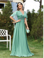 levne zelená-A-Linie Šaty na quinceanera Elegantní šaty formální svatba Různé délky Krátký rukáv V výstřih Šifon bez zad s sklady Aplikace