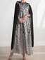 cheap Floor Length-Cape Dress A-Line Mother of the Bride Dress Elegant Crew Neck Crystals Floor Length Long Sleeve with Embroidery Lace 2025