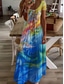 ieftine Artă și design rochii-Pentru femei Rochii Midi Rochie de Vară Rochie A line Vacanță Casual Boho Ieșire Fit standard Ombre Grafic Geometric Manșon scurt În V Albastru piscină Vară Primăvară Toamnă