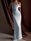 cheap BLUE-Blue Mermaid / Trumpet Evening Gown Elegant Dress Formal Semi Formal Wedding Floor Length Sleeveless One Shoulder Off Shoulder Satin with Drapes 2025