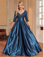 cheap BLACK-A-Line Quinceanera Dresses Elegant Dress Formal Wedding Floor Length Long Sleeve V Neck Polyester with Sequin 2025