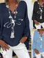 economico Camicie-Per donna Camicie di cotone e lino Libellula Essenziale Casual Manica Lunga Scollo a V Top Regolari Quotidiano Stampato Nero Blu marino Azzurro cielo Estate Autunno