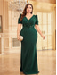 cheap BLUE-Mermaid / Trumpet Plus Size Dresses Elegant Curve Dress Formal Wedding Floor Length Short Sleeve V Neck Polyester with Appliques 2025