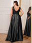 Χαμηλού Κόστους ΜΑΥΡΟΣ-Φόρεμα A-Line Plus Size Επίσημο Φόρεμα με Κύματα Επίσημο Γάμο Μακρύ Μάκρος Χωρίς Μανίκια V Λαιμού Σατέν V Πλάτη με Πτυχώσεις 2025