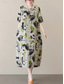 cheap Print Cotton &amp; Linen Dresses-Women&#039;s Maxi Dress Summer Dress Casual Daily Regular Fit Graphic Short Sleeve Crew Neck Gray Summer