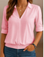 cheap Plain Tops-Women&#039;s Shirt Solid Color Elegant Stylish Basic Long Sleeve V Neck Regular Tops Daily White Pink Blue Gray Summer Spring
