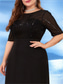 voordelige Zwart-A-Lijn Plus Size Jurken Elegante Curve Jurk Formele Bruiloft Vloerlengte Halve Mouw Rundhals Chiffon met Beading 2025