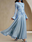 abordables Longueur de cheville-Ligne A Longueur au sol Robe de Soirée Robe de Cocktail Robe d'invité de mariage Robe de Mère de Mariée  manche longue Col ras du cou Élégant Style Célébrité Soyeux Fête de jardin Mariage Formel