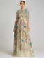 cheap Floor Length-Floral Embroidered A-Line Mother of the Bride Dress Formal Elegant Vintage Illusion Neck Floor Length Tulle Half Sleeve with Appliques Flower