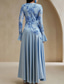 abordables Longueur de cheville-Ligne A Longueur au sol Robe de Soirée Robe de Cocktail Robe d'invité de mariage Robe de Mère de Mariée  manche longue Col ras du cou Élégant Style Célébrité Soyeux Fête de jardin Mariage Formel