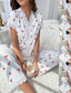 billige Søvnoverdeler og -nederdeler for kvinner-Dame Pyjamas Sett Fritid Komfort Blomstret Sommerfugl Lapper Elastisk midje Skjorte Bukse Hjem Daglig Kortermet V-hals Lys Rosa Hvit Rosa Rød Sommer Vår Normal