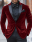 cheap Blazer&amp;Jacket-Men&#039;s Velvet Blazer Jacket Tuxedo Christmas Vintage Solid Colored Blazer Red Green Standard Fit